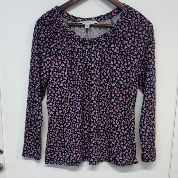 Madison Tops - Madison Navy Long-Sleeve Tee with Pink Floral Print
